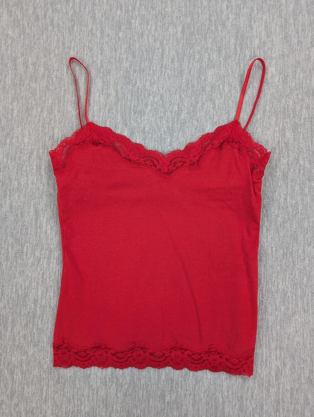 Y2K Red Cami Lace Trim Womens Medium Spaghetti Strap Lingerie Top Forever 21